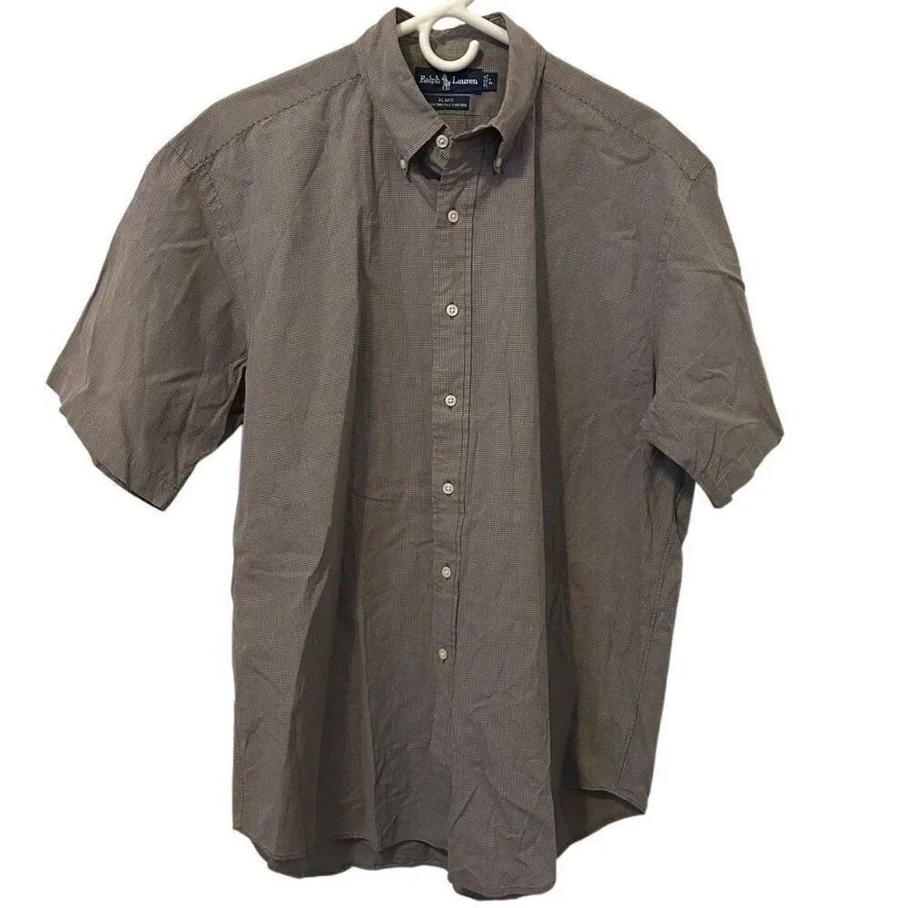 Ralph Lauren Blake Men's L Preppy Button Down Short Sleeve Shirt brown plaid mon
